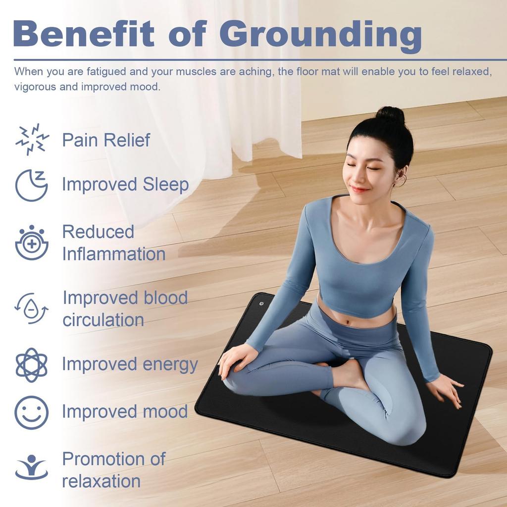 Многофункциональный черный заземляющий коврик с нескользящей подошвой для облегчения боли, улучшения сна и повышения уровня энергии