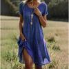 Summer Literary Ethnic Style Large Round Neck Mid-Length Dresses