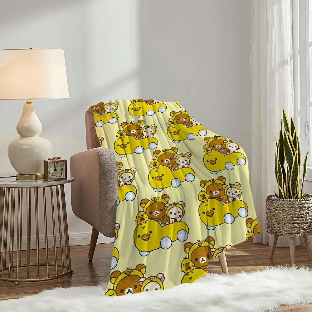Cartoon Cute R-Rilakkuma-s Bear Blanket Plush Nap Sofa rug for Living Room Warm Office Bedroom Birthday Home Travel Kid Gifts