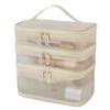Ideamall 3-Tier Makeup Pouch, Vanity Cosmetic Box, Large Capacity Storage, Travel Mesh (Ivory)