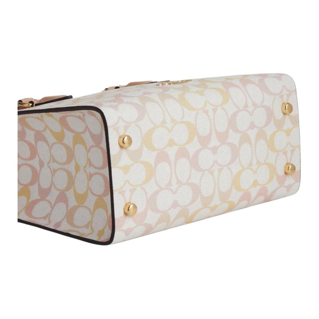 Coach Сумка-тоут Maggie 24 Classic Monogram Logo из искусственной кожи, сумка через плечо, средняя женская сумка-тоут, розовая, желтая CDZ08-IMM8C
