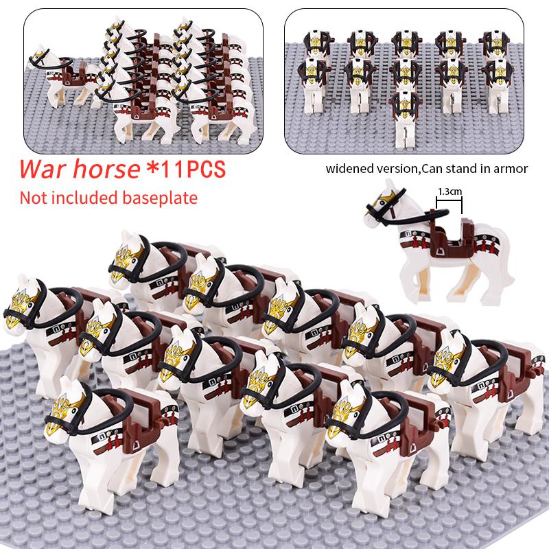 Средневековые военные наборы Фигурки кавалерии Боевой конь Животные Детали строительных блоков Рыцарское оружие Аксессуары Игрушки для детей подарки