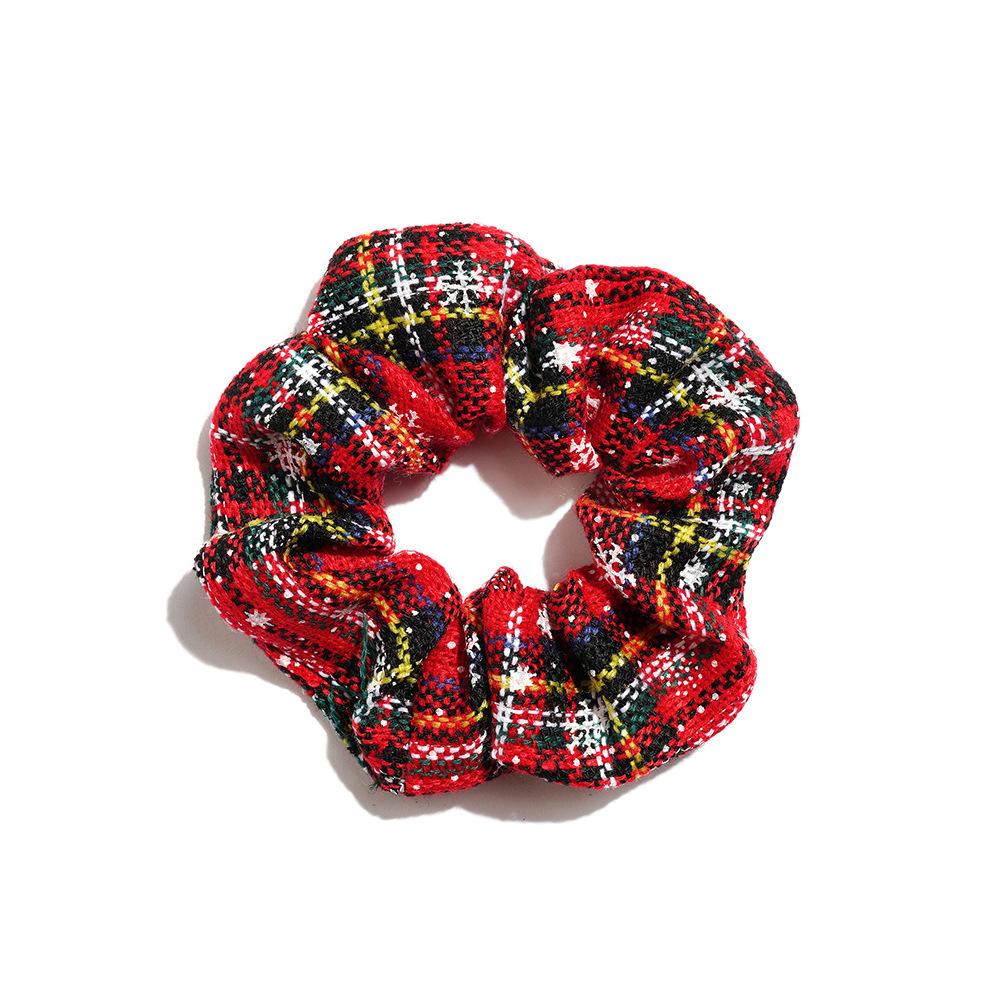 Wind Christmas Pig Large Intestine Ring, Christmas Hair Accessories Plaid Hair Band Head Flower Women'S Headdress