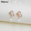 Fashion 3 Color Butterfly Imitation Pearl Drop Earrings Sweet Zircon Insect Earring for Women Jewelry Gifts PD1397
