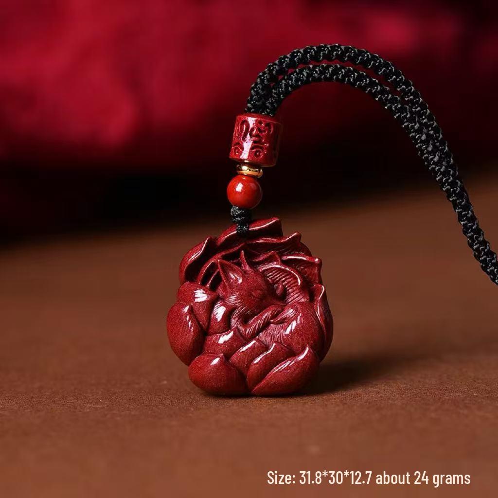 Кулон-ожерелье и брелок-шарм из циннабара, красной цинчжоуской глины, с изображением девятихвостой лисы