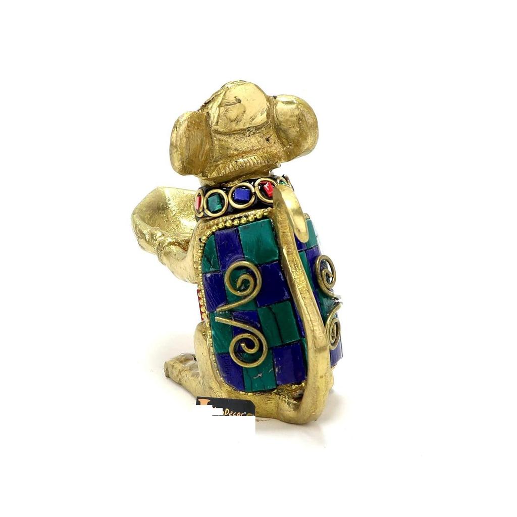 Latest Gemstone Work Brass Ganesha Mouse Holding Oil Lamp Diya, Standard, Pack of 1