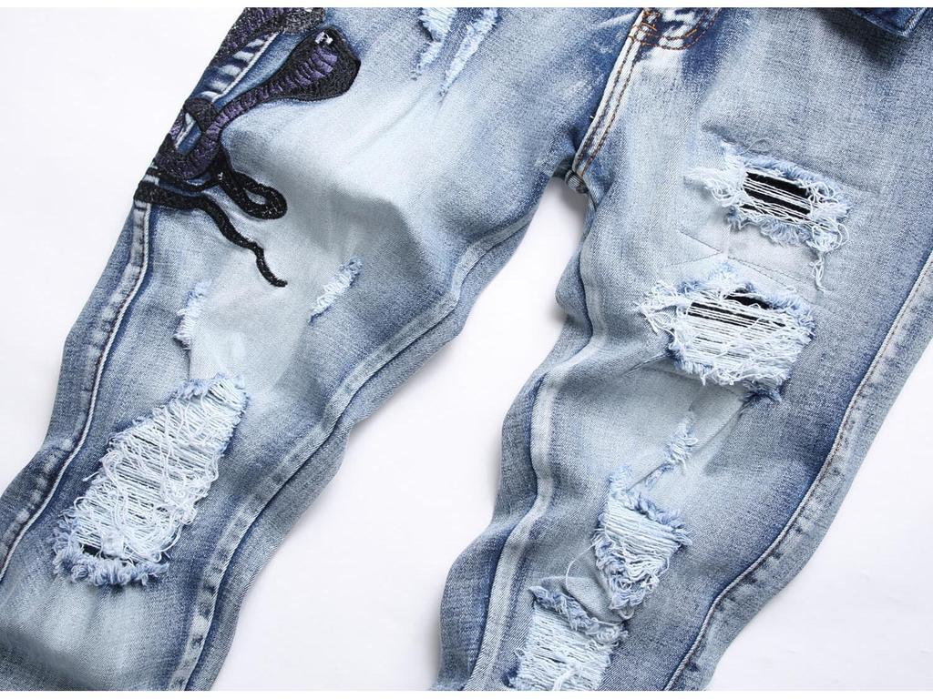 Европейские мужские джинсы с вышивкой «Синяя кобра» облегающего кроя