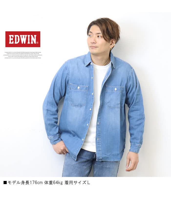 Tops Denim Work Shirt Long Sleeve ET2138 Light Blue L [Edwin] Men's