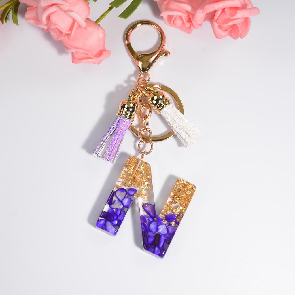 Фиолетовый хрустальный эпоксидный брелок с буквой и кисточкой - Ювелирное украшение из смолы, подвеска-шарм
