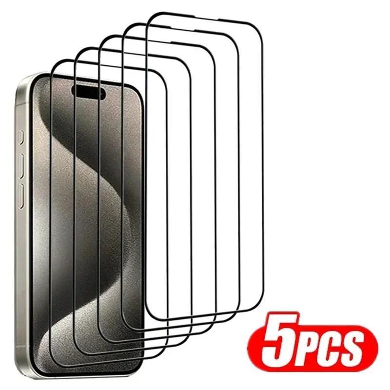 5 шт. Закаленное стекло для iPhone127 16 15 11 12 13 14 Pro Max Mini Полное покрытие Защитная пленка для экрана для iPhone 16E 15 14 Plus XR X XS MAX