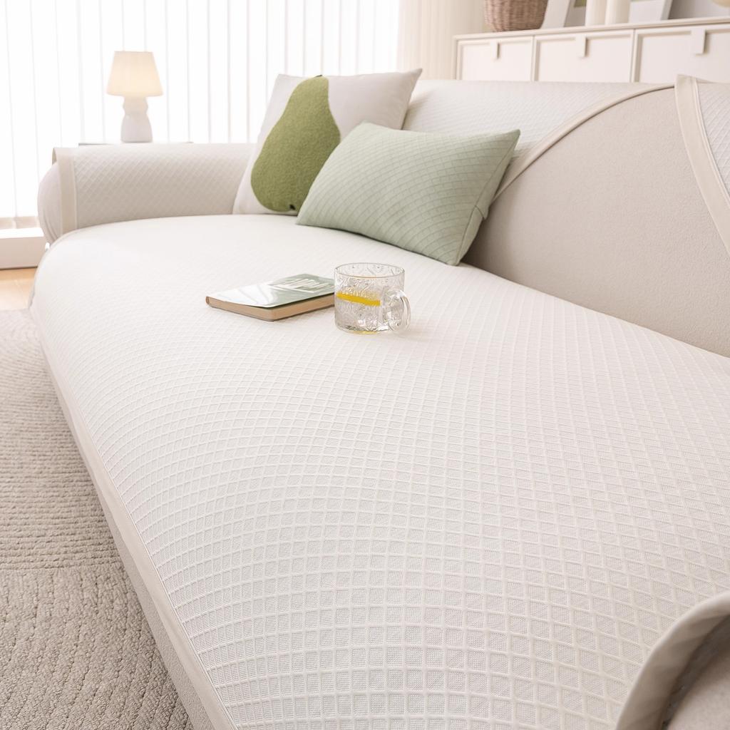 Summer Day Ice Silk Sofa Cushion Cover 2025 New Solid Color Non-slip Cool Sofa Mat Cover Cloth Towel Light Luxury