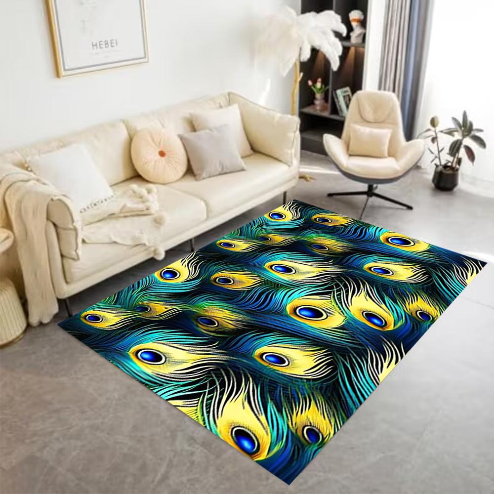 1pc Home Carpet Peacock and Flowers Non-Slip Design for Office Decor Living Room Bedroom Gift