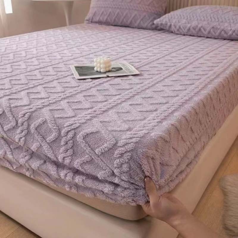 Winter Thickened Coral Velvet Bedsheet 3D Embossed Mattress Cover Keep Warm Soft Milk Velvet Bedsheet Bed Protector Cover Skin Friendly Bed Cove