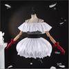 White Off Shoulder Mini Dress Puffy Balloon Skirt with Belt Gothic Lolita Vintage Ruffle Neck Halloween Cosplay Party Dress Wome