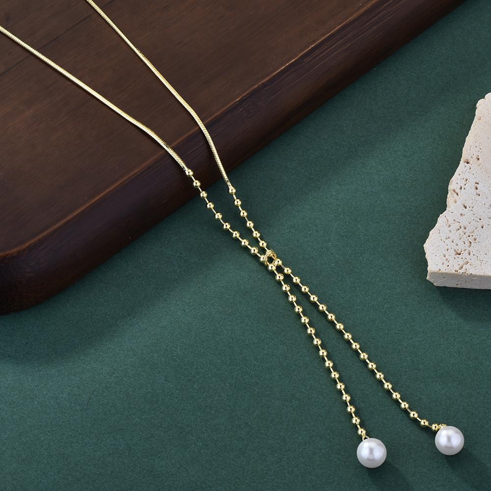 Elegant Geometric Pearl Pendant Titanium Steel Necklace For Women With Gold Plating Stylish Design For Fall 2024 Fashion Trends