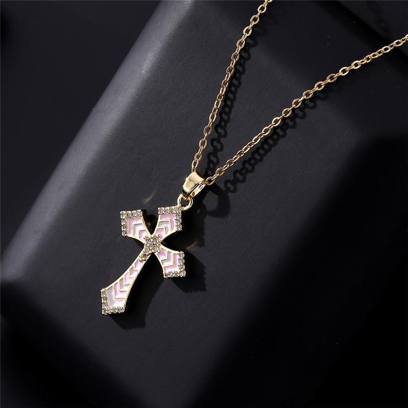 Light Luxury Cross Enamel Zircon Pendant Necklace Stainless Steel Fashion Geometric Choker Jewelry Party Gifts For Women Girls