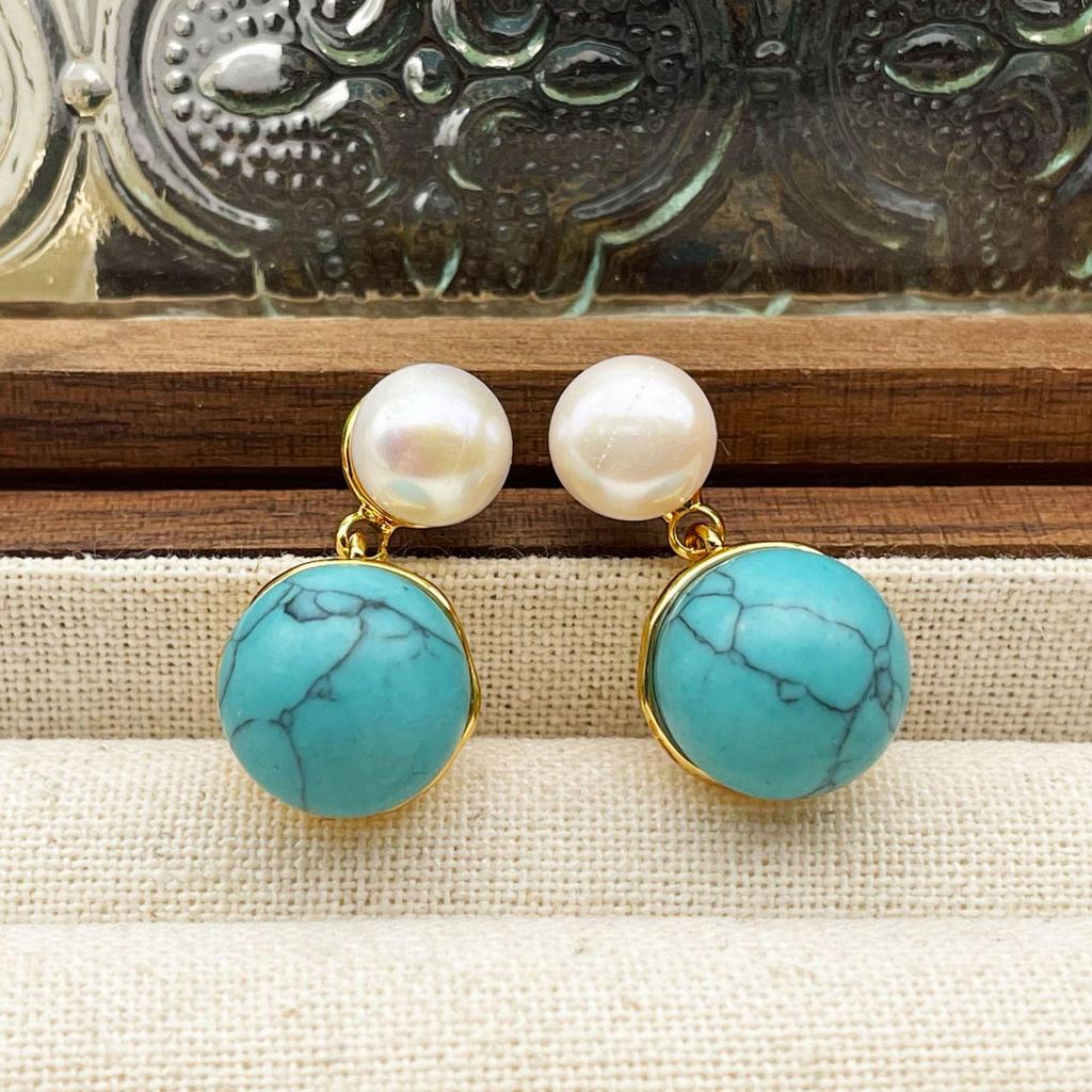 Винтажные французские серьги с бирюзой и жемчугом для женщин