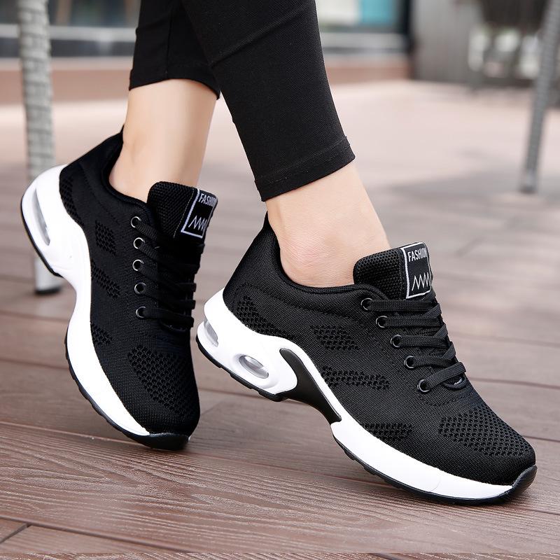 Large size women's shoes sports shoes summer running shoes fashion air cushion fly-woven shoes hollow fly-woven breathable mesh shoes