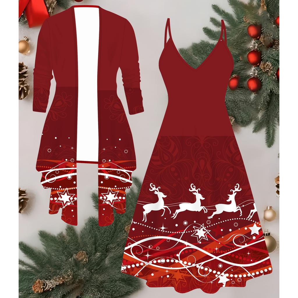 3D Рождественский Принтованный Набор Платье Пальто на День Святого Валентина, Эксцентричный Классический Тотем Модный Принт, подходит для Различных Сцен Модных Стилей