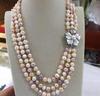 NEW 3row 8-9mm Baroque White Pink Purple Multicolor Freshwater Pearl Necklace 20 Inches Shell Flowers Clasp