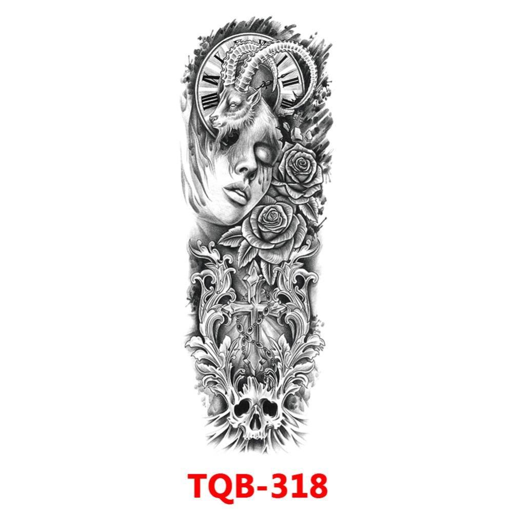 Full Arm Fake Tattoo Sleeve Men and Women Temporary Tattoo Sticker Lion Werewolf Cross Big Arm Tattoo Waterproof