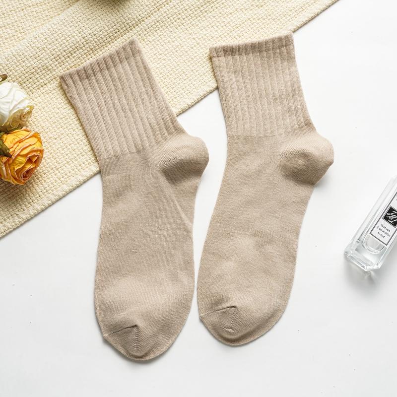 Женские носки средней длины на весну и осень, впитывающие пот и дезодорирующие носки из чистого хлопка, без косточек и с ворсом, препятствующим образованию катышков