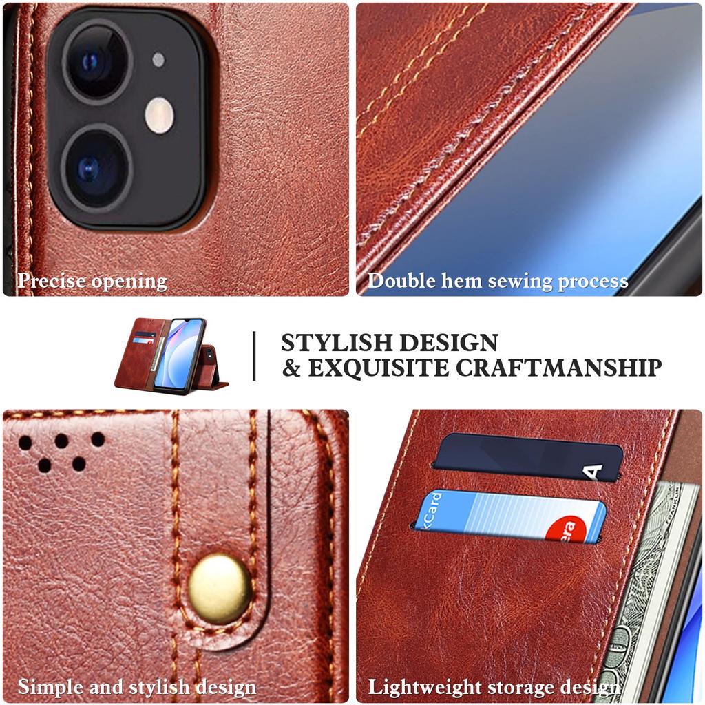 Luxury Retro Slim Leather Phone Wallet Case Stand For iPhone Xiaomi Redmi Huawei Samsung Google OnePlus Magnetic Card Flip Book Cover Bag