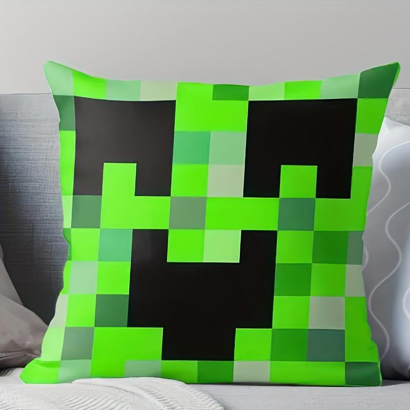 1 шт. Наволочка на подушку квадратная в тематике Creeper, Зеленая и черная пиксельная графика, На молнии, Можно стирать в машине, Для игровой комнаты, домашнего декора