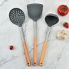 Silicone Kitchen Utensil Set: 3-Piece Wooden Handle - Spatula, Frying Spatula, Ladle, and Skimmer