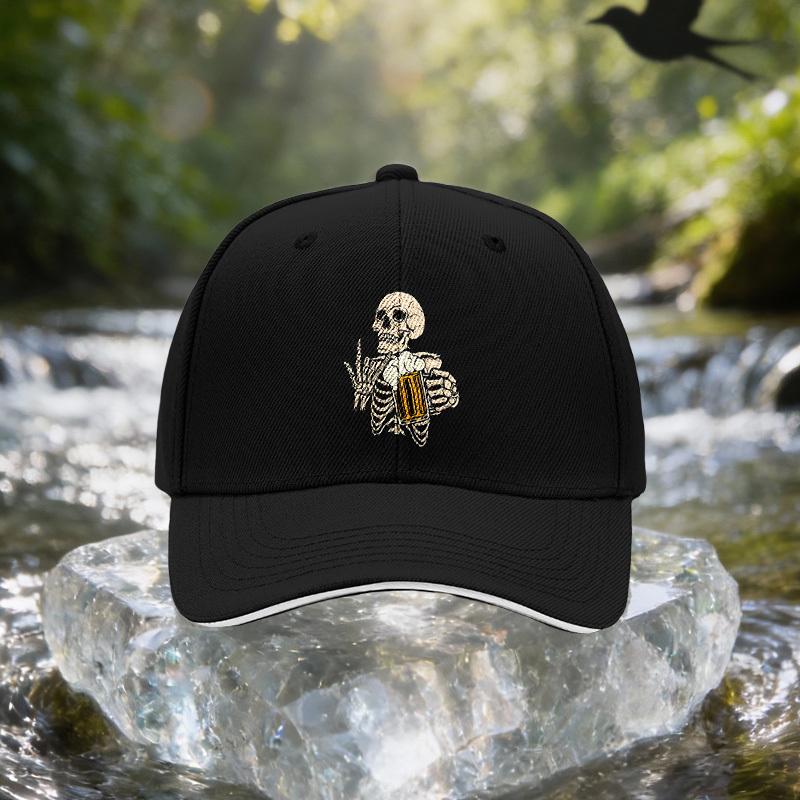 Skull Lifting Beer Cup Sandwich Baseball Cap Unisex Easy Lightweight Adjustable Outdoor Sun Hat Suitable for Travel Parties An
