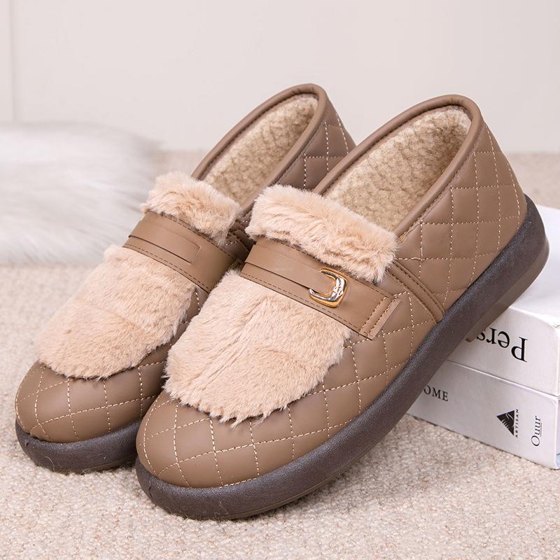 Зимние теплые женские мокасины на платформе, нескользящие туфли на плоской подошве, подкладка из искусственного меха, прогулочная обувь, домашняя обувь для отдыха на открытом воздухе, женские пушистые мокасины-тапочки