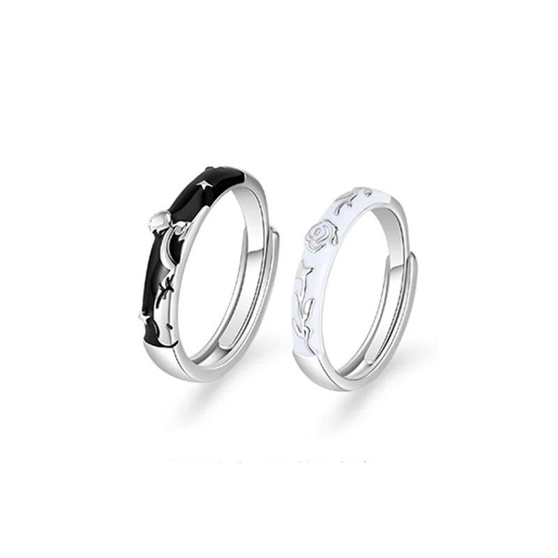 Кольца для пары «Маленький принц и роза» из стерлингового серебра - Уникальный дизайн, подарок для девушки
