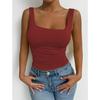 Women's Sleeveless Camisole Vest with Square Neckline, Casual Basic Style, Exposed Navel Top