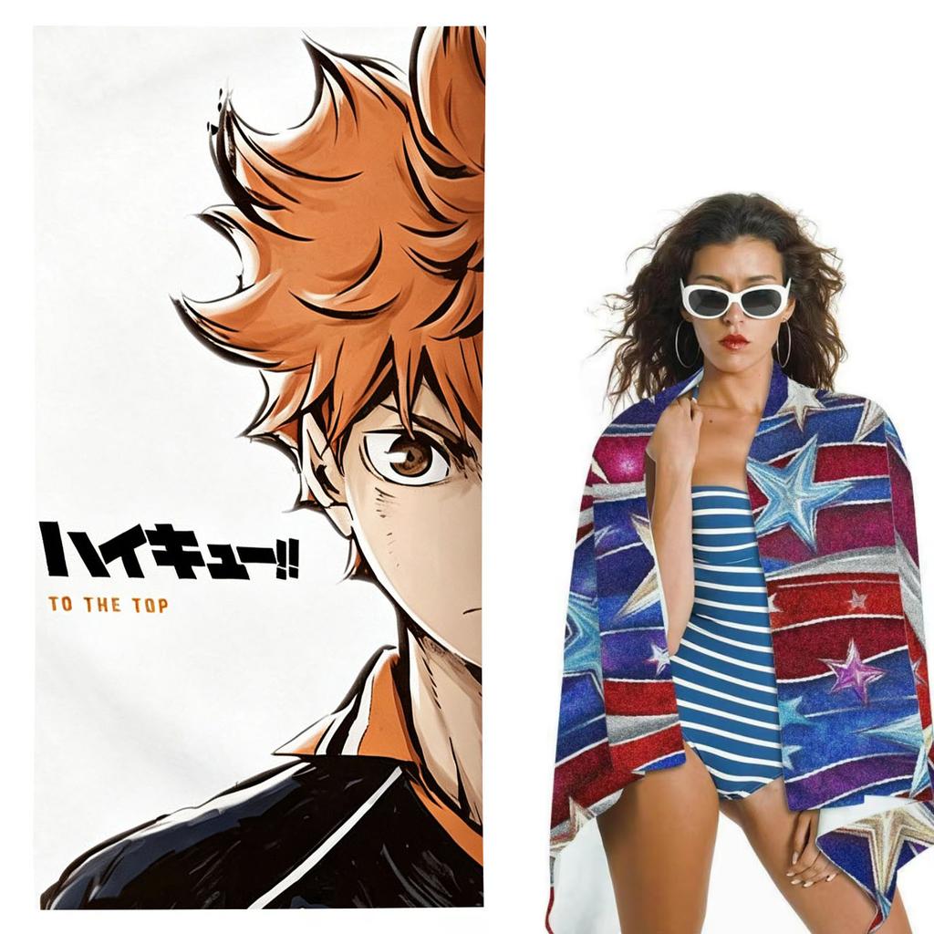 1 шт. H-Haikyuu H-Хината Сёё Принт Микрофибра Пляжное полотенце Быстросохнущее Впитывающее Без песка для Пляжа Тренажерного зала Ванной Комнаты Аксессуары