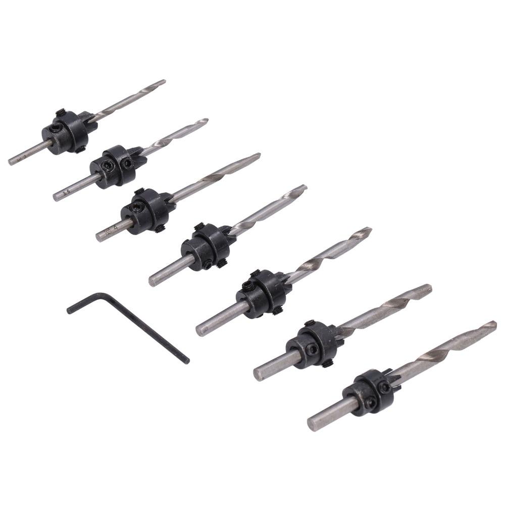 Adjustable Collars Tapered Countersink Bit Set High Speed Steel Wood Pilot Hole Set Woodworking