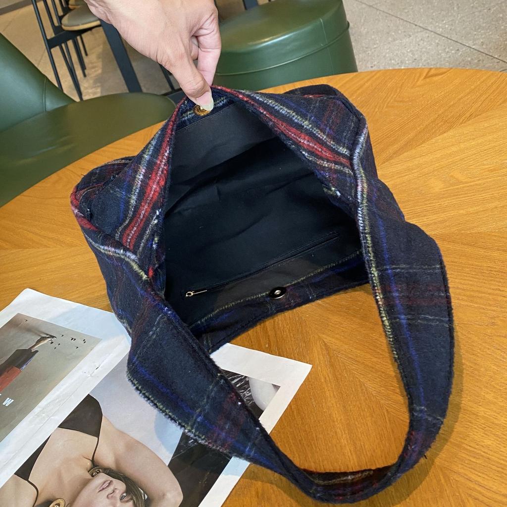 Универсальная сумка через плечо, шерстяная клетчатая сумка в стиле ретро, школьная сумка большой вместимости