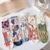 Novelty Harajuku Retro Summer Thin Transparent Glass Socks Women Girls Floral Print Cute Socks Japanese Style Crystal Silk Socks