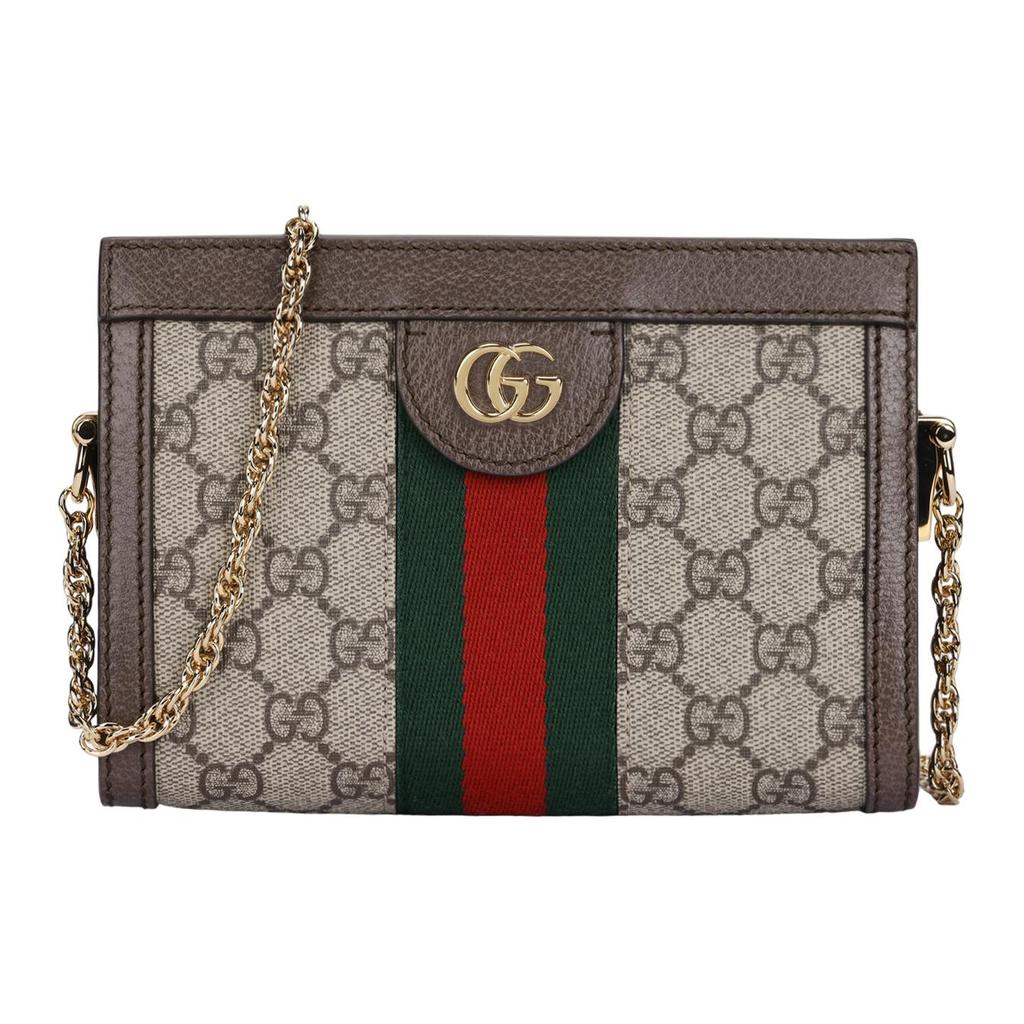 Gucci Ophidia Vintage Floral Logo Striped Webbing Chain Bag Envelope Bag Clutch Bag Canvas Patchwork Leather Messenger Bag Mini Women'S Ebony/Brown
