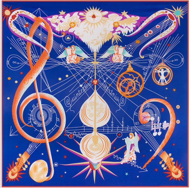 Luxury Brand Shawl Musical Note Angel Print Giant Scarf In 100% Silk Twill Silk Scarf For Women New Headband Square Scarves
