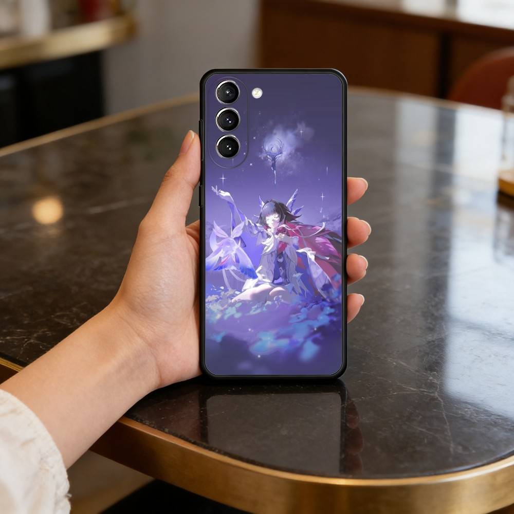 Чехол для телефона G-Genshin columbina Для Samsung S25,24,23,22,30,21,10,9,Ultra,Plus,Lite,FE,4,5 G Мягкий Черный Чехол