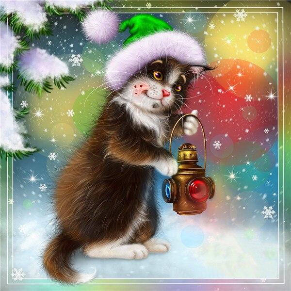 5d алмазная живопись, полная дрель, круглая Алмазная вышивка кошка, собака, вышивка крестиком, стразы, мозаика, Рождественский подарок