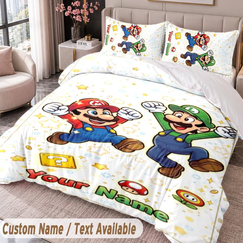 Custom Name Text 3Pcs Bedding Set Super Mario Duvet Cover And Two Pillowcases