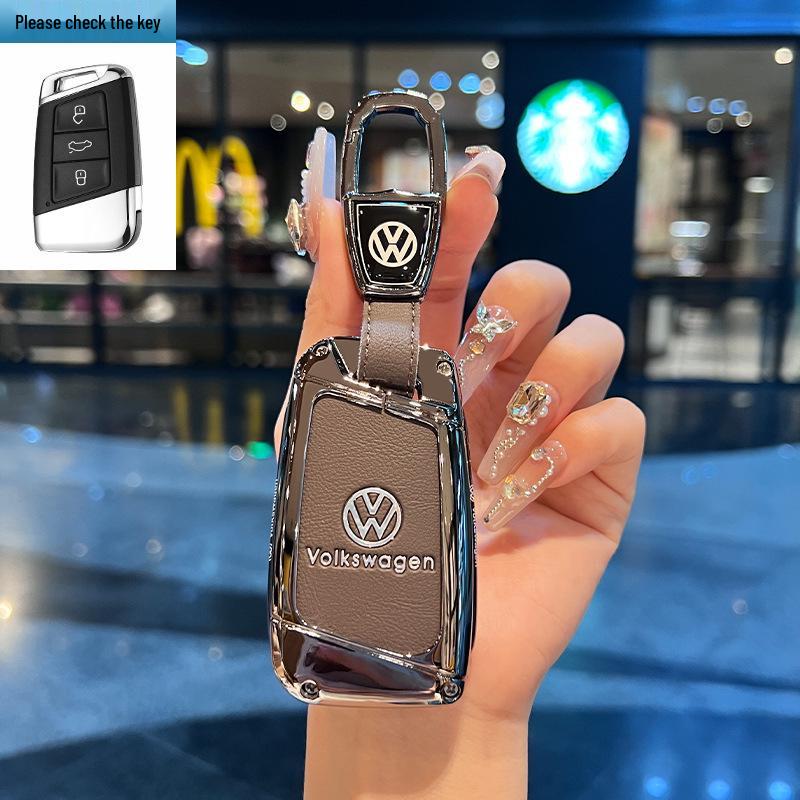 Чехол для ключей Volkswagen для Teramont, ID3, Tayron, ID4, Golf 8, Lamando - Металлическая и кожаная оболочка.