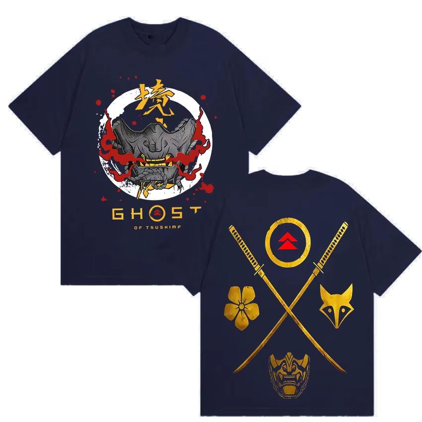 Japanese Game Ghost of Yotei Graphic pure cotton mens shirt ukiyoe style ONeck Short Sleeve womens fashion Tshirt