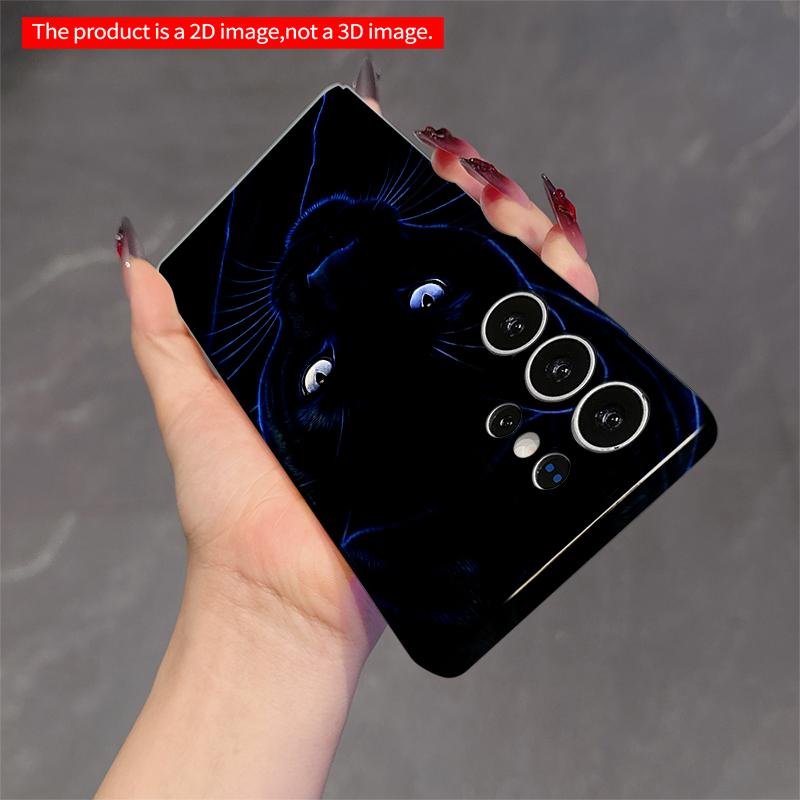 2DFlat Samsung phone case Glowing Black Panther Eyes Phone Case Applicable to Galaxy S23 S24 S25ULTRA S26 A12 A14 A15 A16 A54 A55