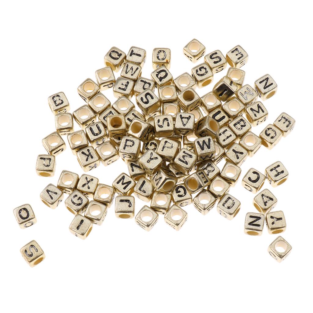100x Assorted Metallic Acrylic Alphabets Letter Cube Beads Pony Beads Silver