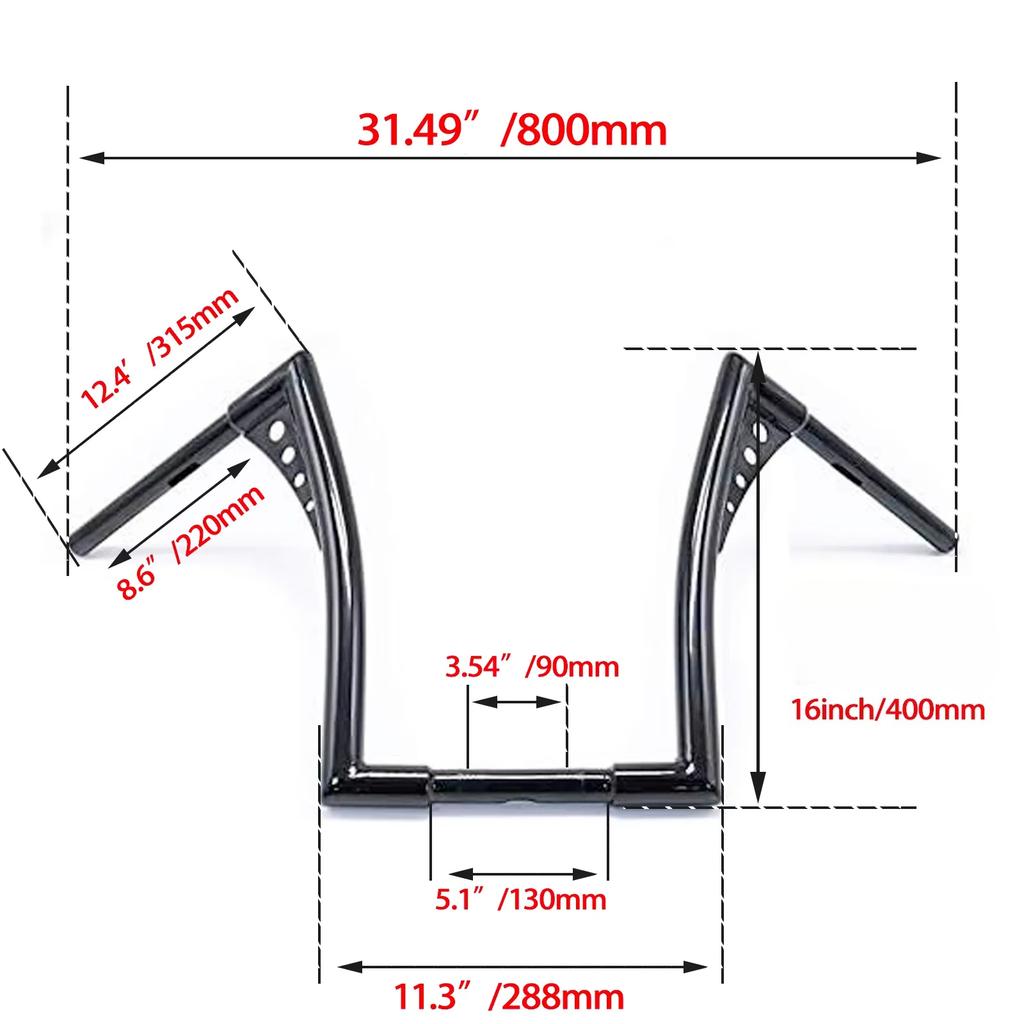 10" 12" 14" 16" 18" Ape Hanger Handlebar 25mm for Harley Sportster Dyna Softail Electra Glide Touring Motorcycle Rise Handlebars