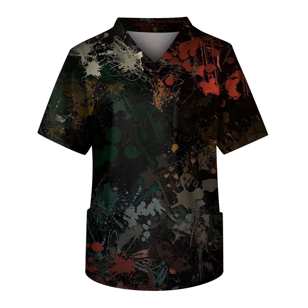 Модный мужской топ с коротким рукавом и V-образным вырезом с принтом и карманом на груди