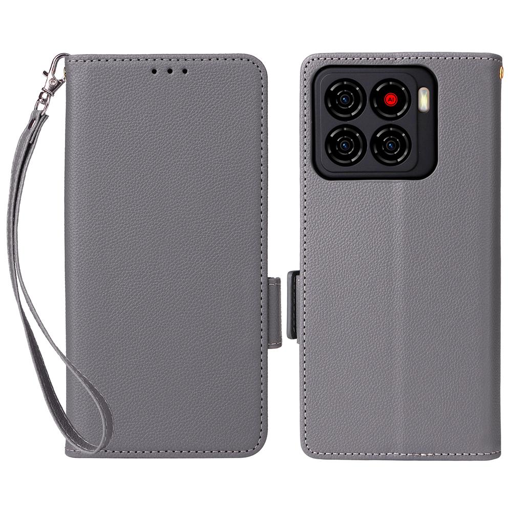 Чехол для ZTE Blade A56 с ремешком на запястье, текстура личи, ПУ кожа, кошелек, чехол для телефона