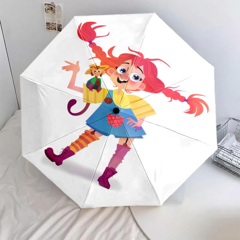1 PC Automatic Folding Umbrella - Pippi Pattern Portable Foldable Design With 8 Ribs Christmas Birthday Gifts